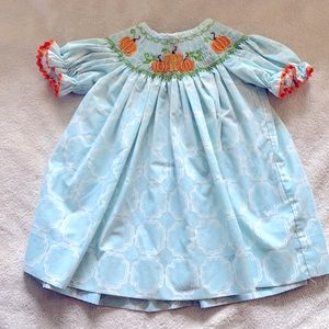 Baby smocked pumpkin dress Halloween thanksgiving